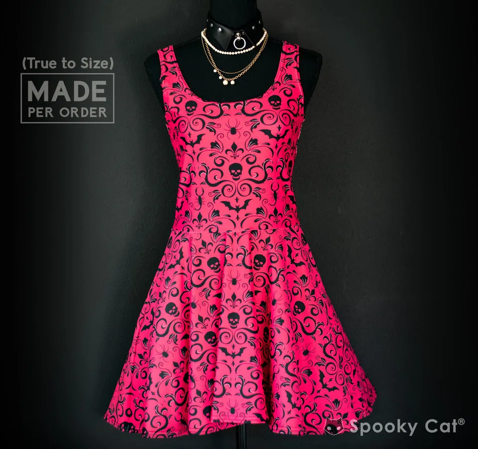 Red Gothic Damask Skater Dress