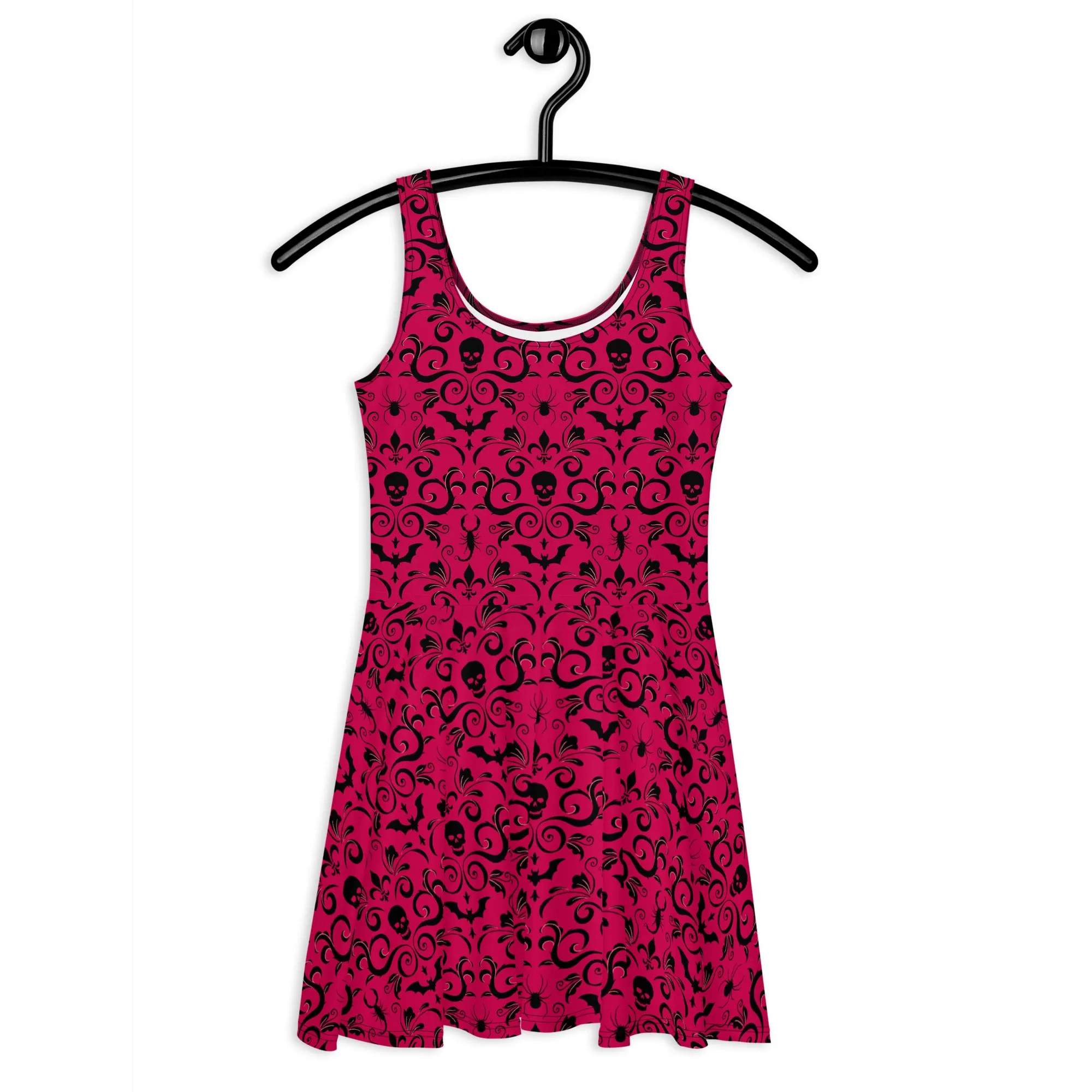 Red Gothic Damask Skater Dress