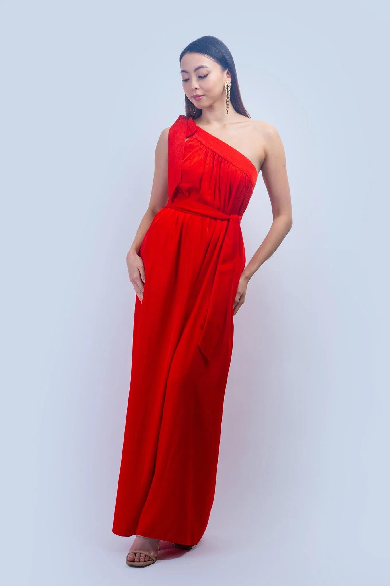Red One Shoulder Relax Maxi Dress