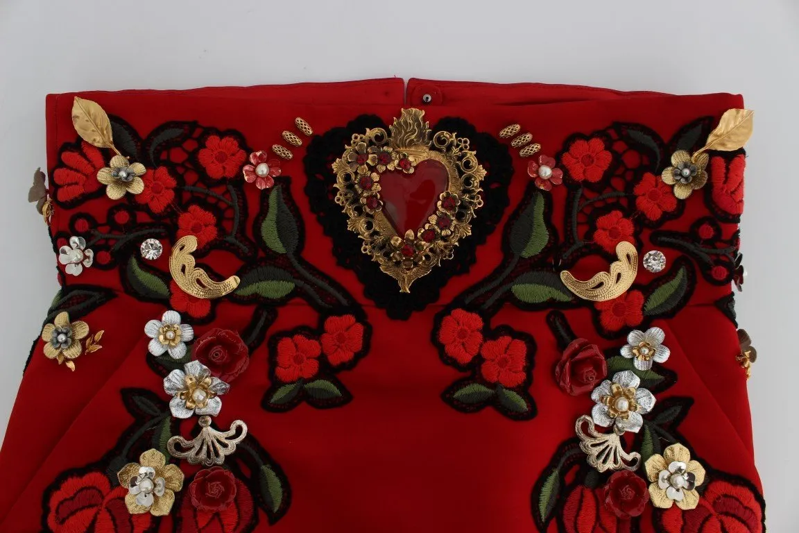 Red Silk Crystal Roses Shorts