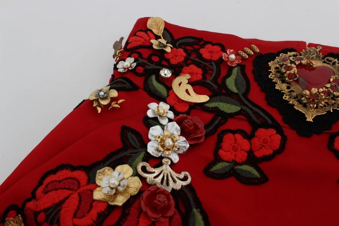 Red Silk Crystal Roses Shorts
