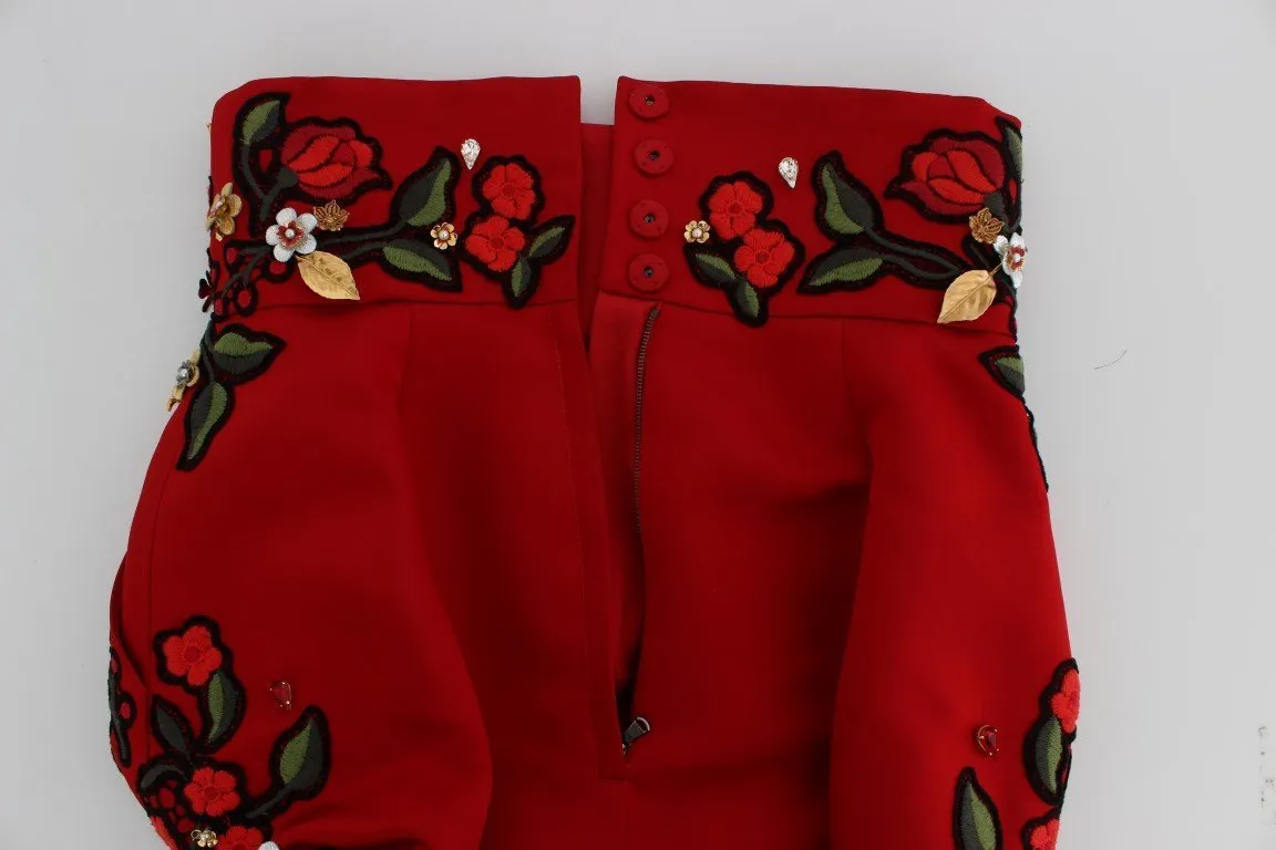Red Silk Crystal Roses Shorts