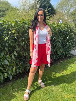 Red Textured Ruffle Hem Corrina Shorts
