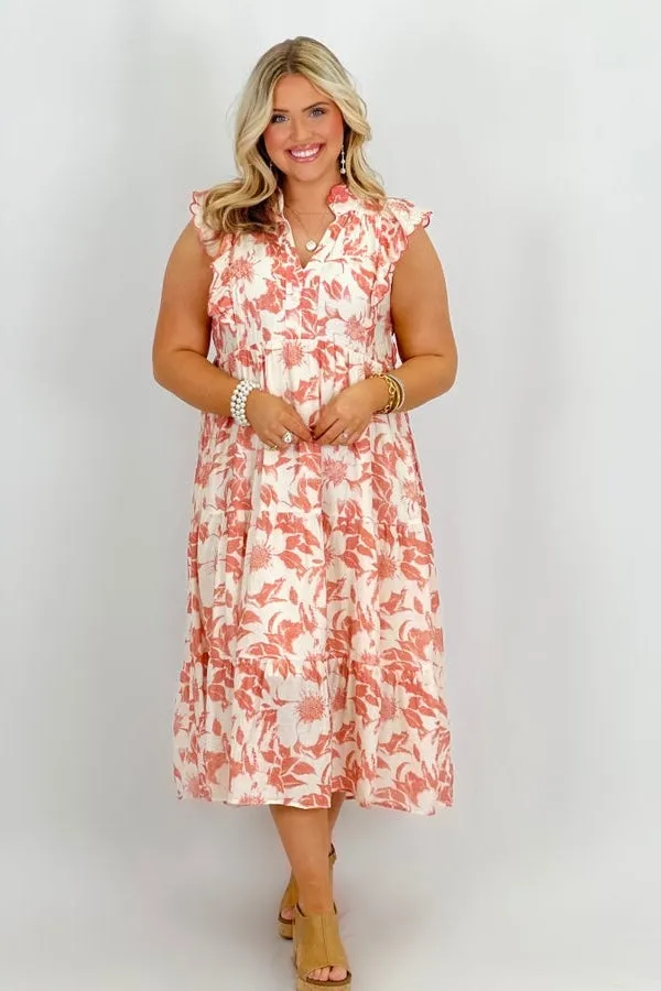 Red Tiered Two Tone Floral Print Dress