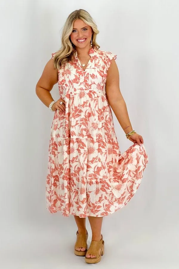 Red Tiered Two Tone Floral Print Dress