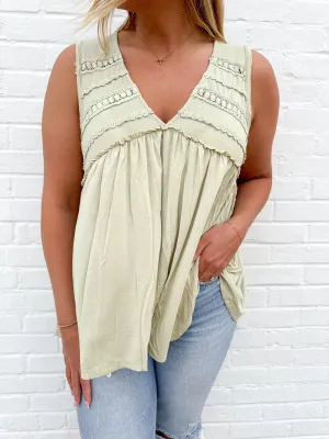 Refined Charm Babydoll Tank (Pistachio)