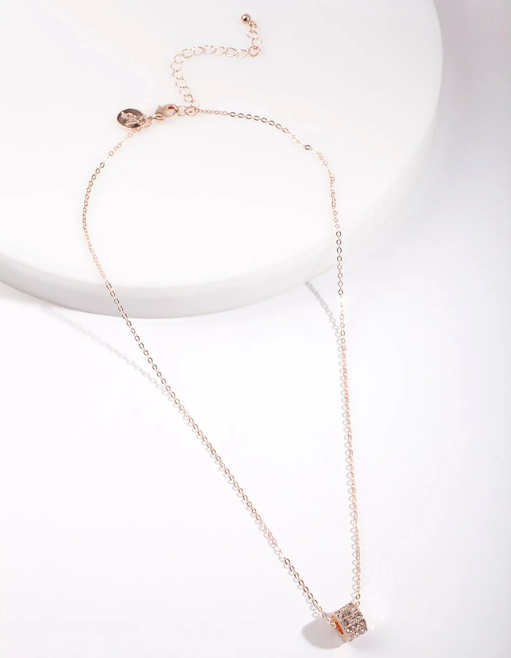 Rose Gold Diamante Ring Charm Necklace