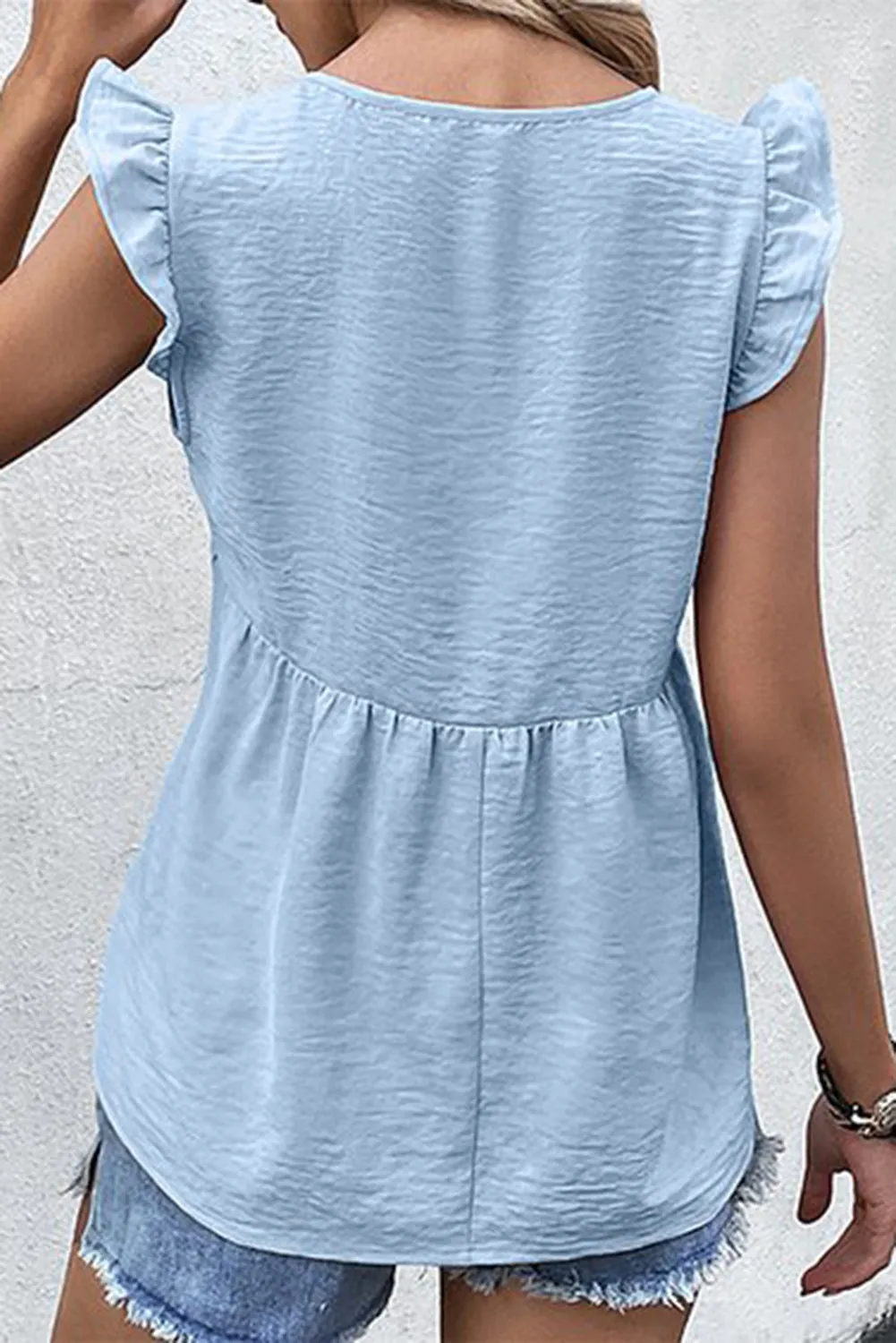 Rose V Neck Flutter Sleeveless Top