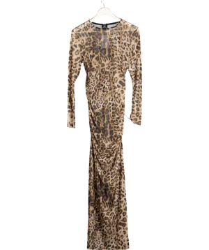 Ruched & Ready Brown Too Good Leopard Mesh Dress UK XL