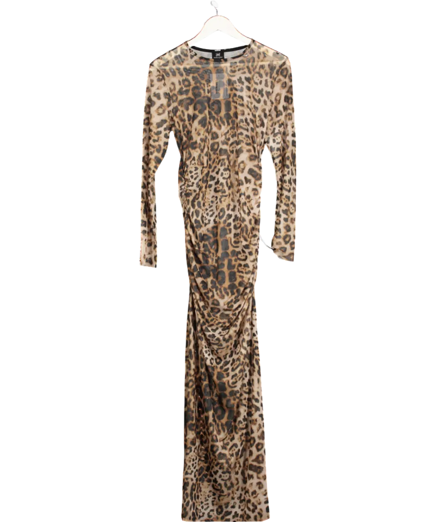 Ruched & Ready Brown Too Good Leopard Mesh Dress UK XL