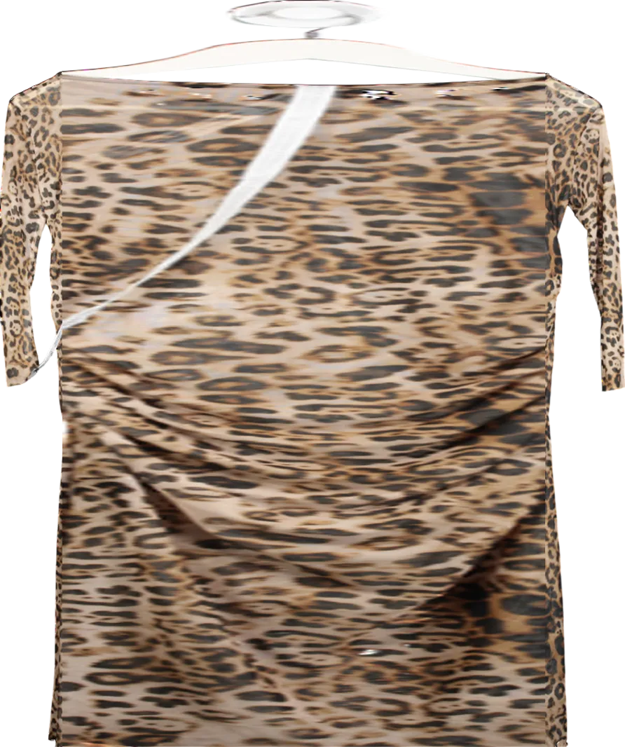 Ruched & Ready Brown Too Good Leopard Mesh Dress UK XL