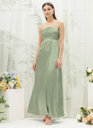 Sage Green Satin Convertible Slit Floor Length  Bridesmaid Dresses