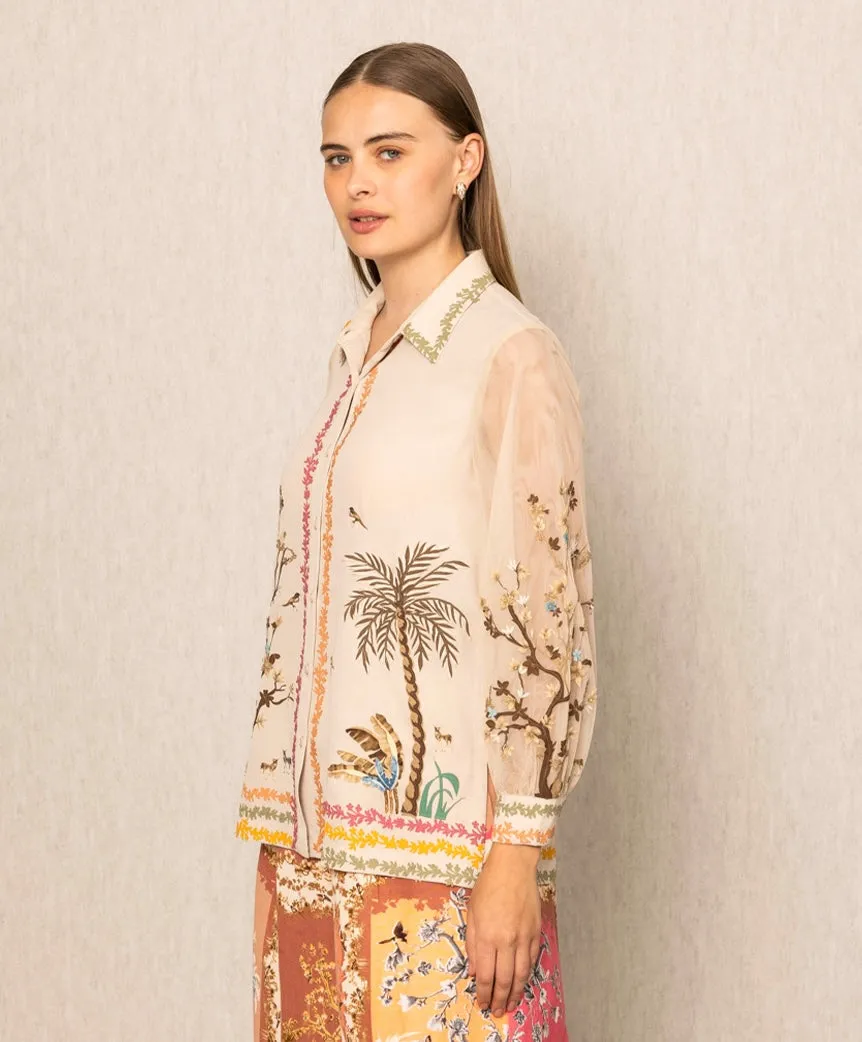 Sara beige flora shirt