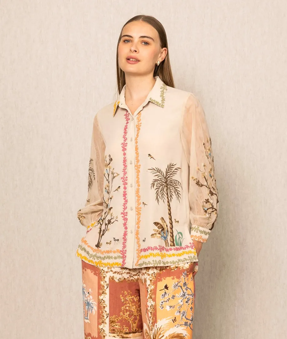 Sara beige flora shirt