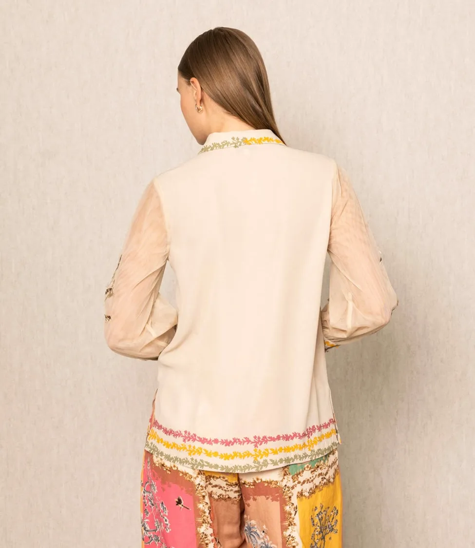 Sara beige flora shirt