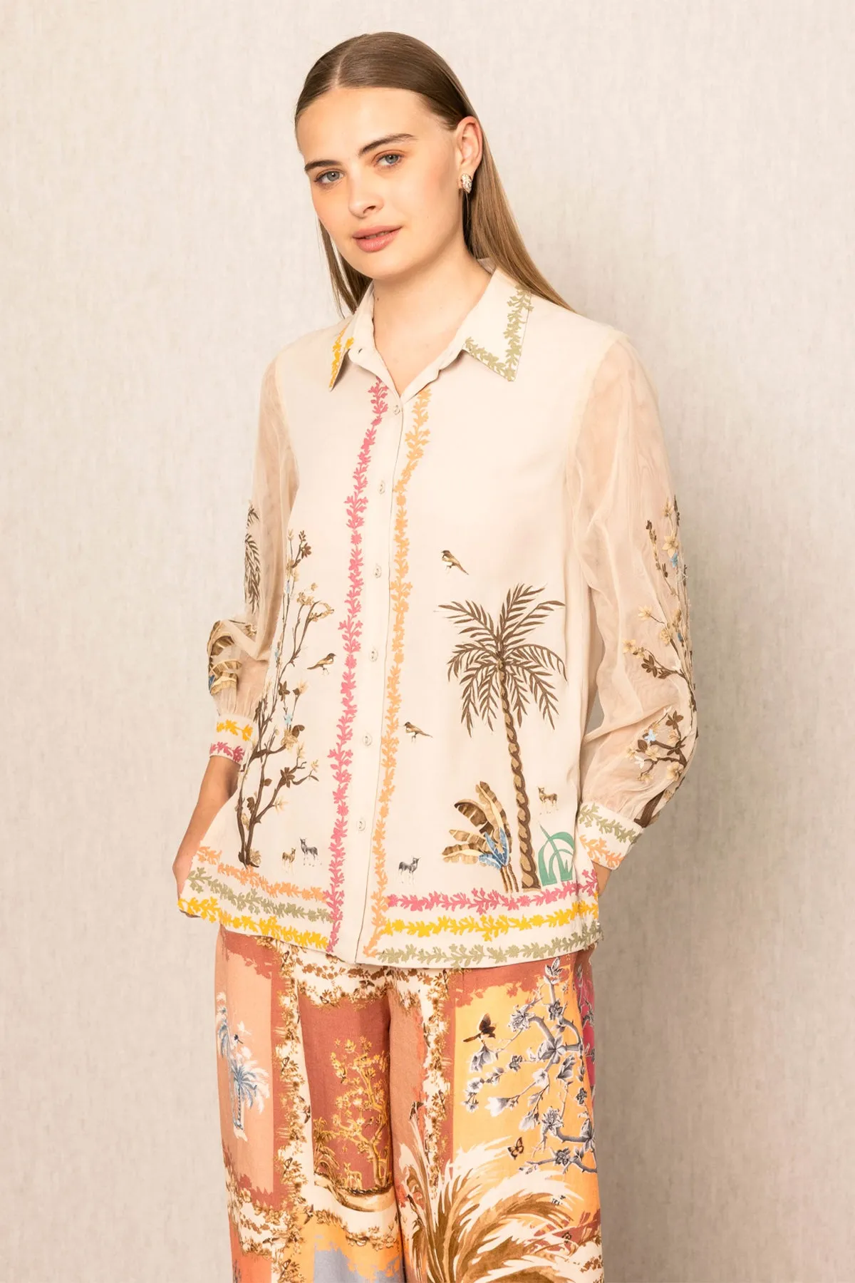 Sara beige flora shirt