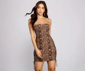 Sassy Snake Print Charming Ruched Mini Dress