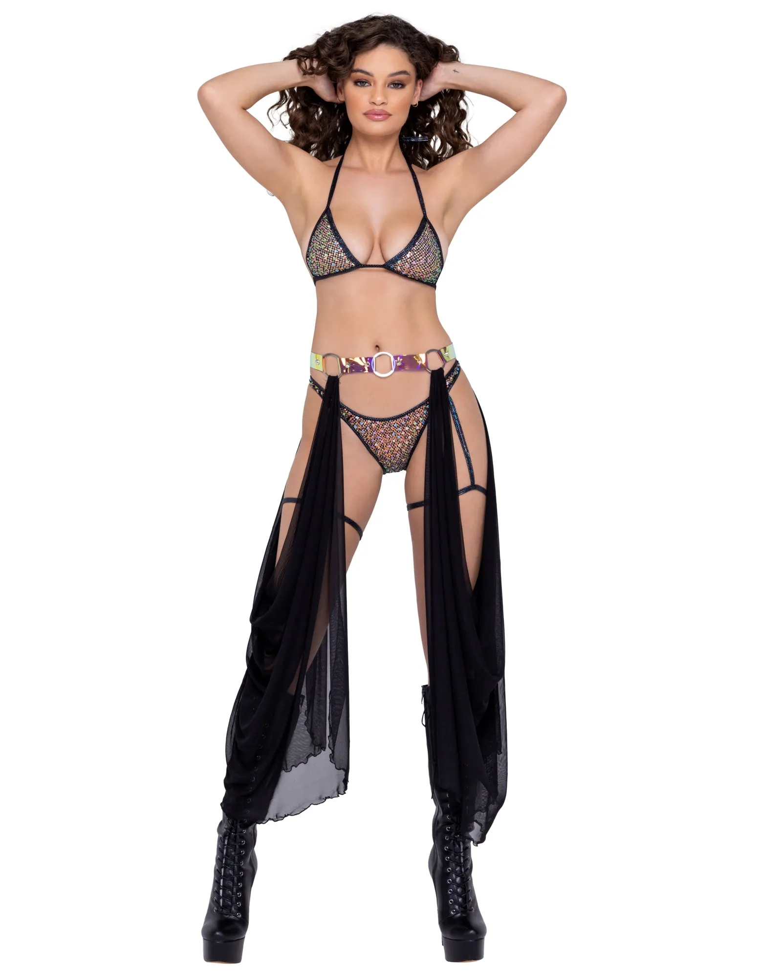 Sequin Fishnet Halfback Bottom - White 6226