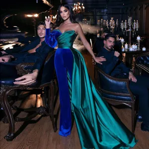 Sevintage Royal Blue Velvet One Long Puff Sleeves Dress