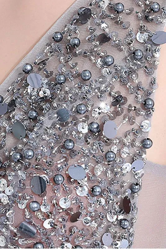 Sexy Backless See Through A line Beaded Gray Long Evening Prom Dresses, Popular Cheap Long 2018 Party Prom Dresses, 172655