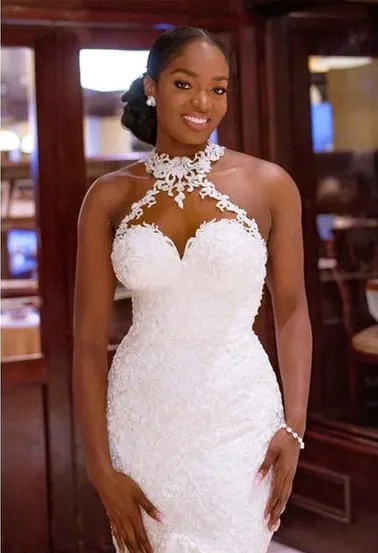 Sexy Halter See Through Lace Mermaid Mermaid Wedding Gown,WDS0116