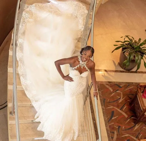 Sexy Halter See Through Lace Mermaid Mermaid Wedding Gown,WDS0116