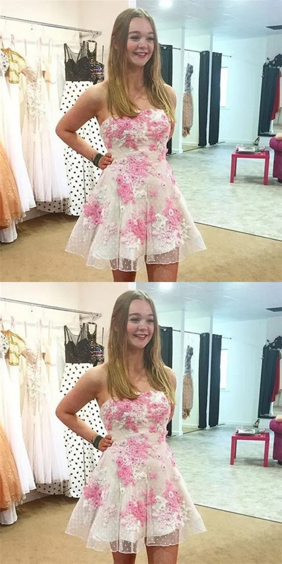 Sexy Sweetheart Short Cheap White Lace Appliques Homecoming Dresses, QB0189