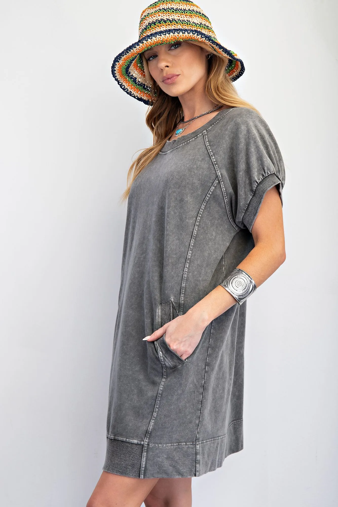 Shay Mineral Wash Terry Dress-Ash