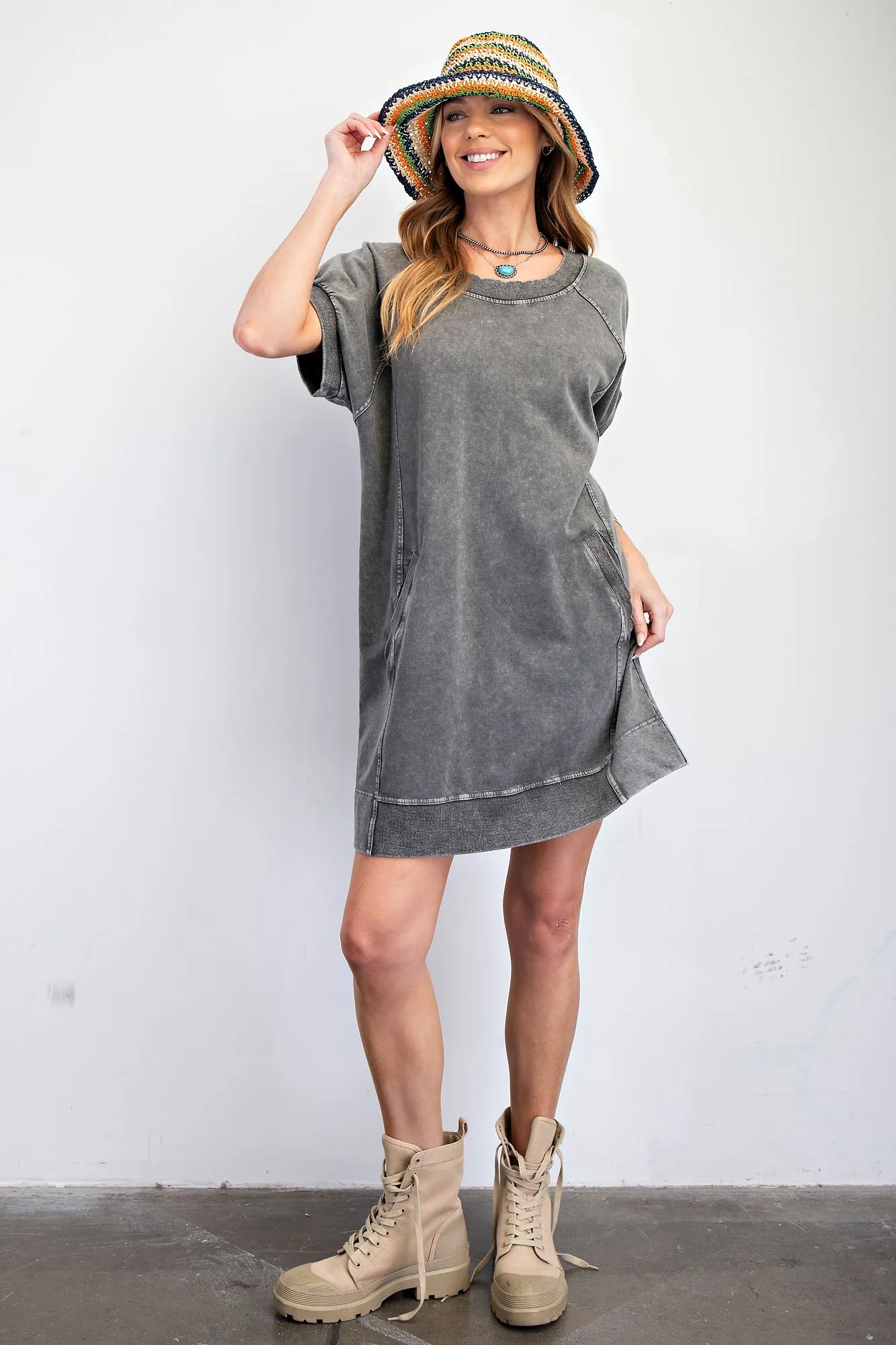 Shay Mineral Wash Terry Dress-Ash