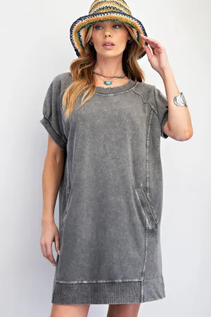 Shay Mineral Wash Terry Dress-Ash