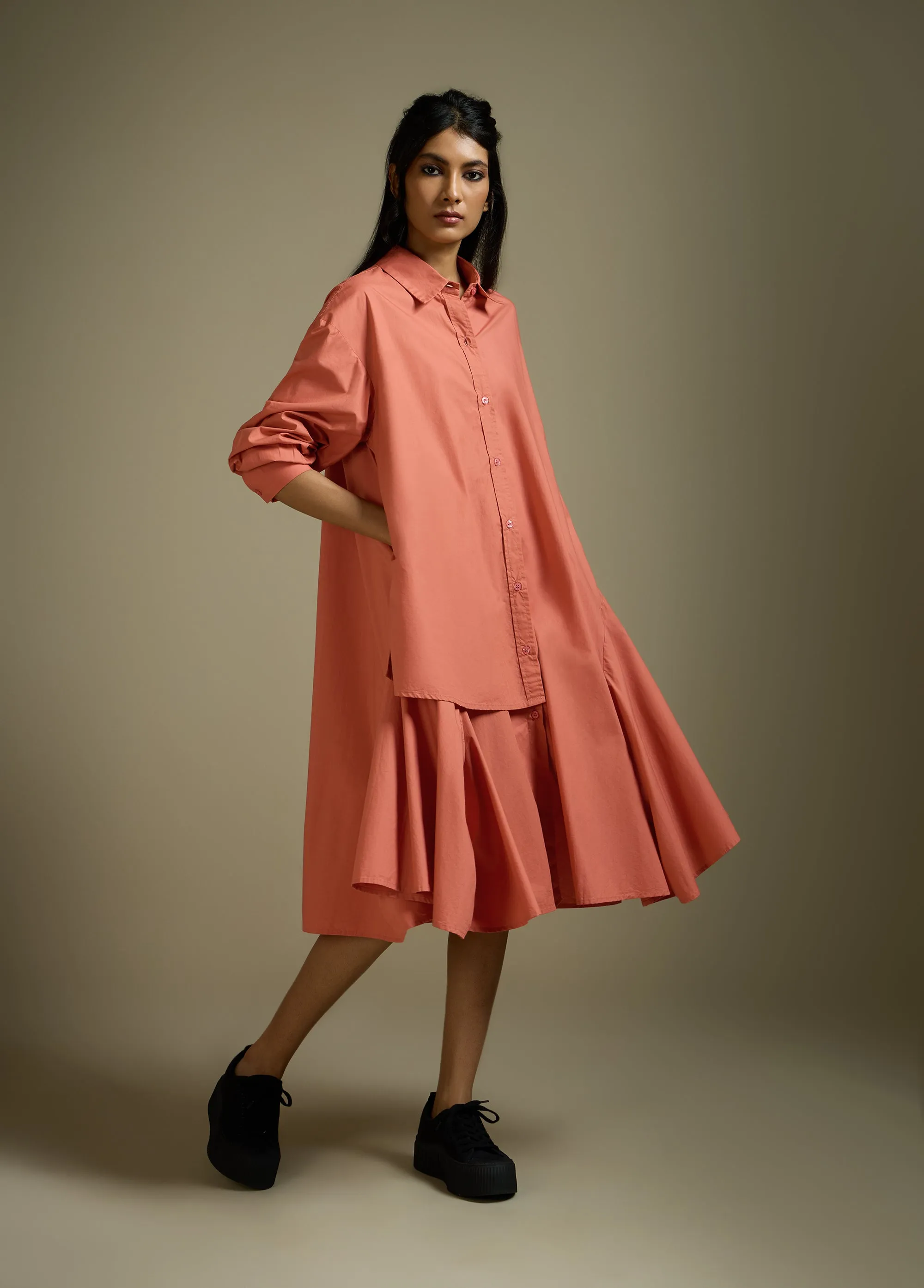SHIRT-DRESS WITH LAYERED PANELS