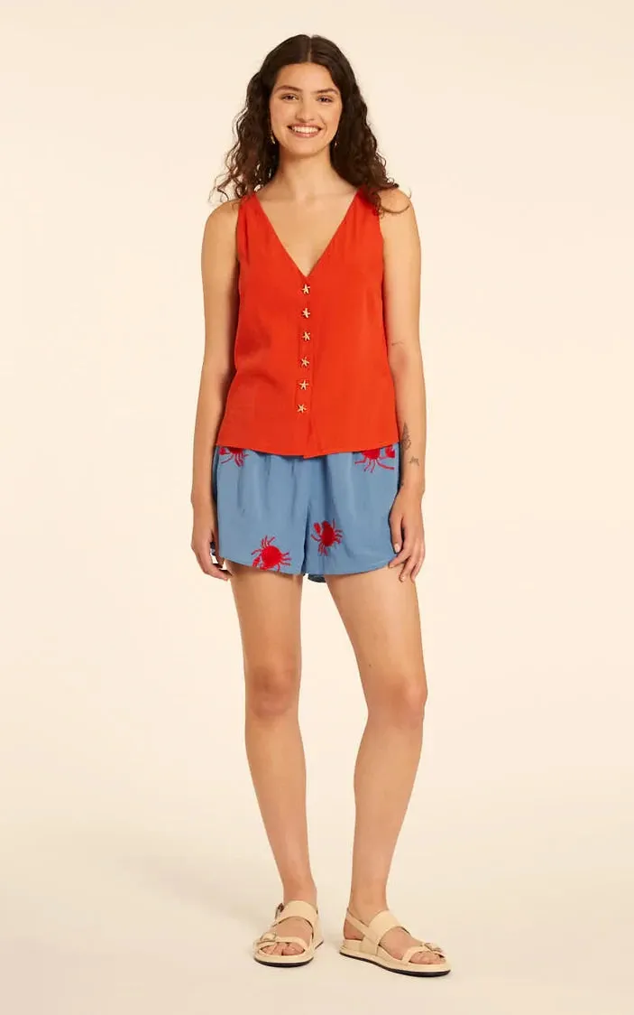 Short Con Bordado De Cangrejos Azul