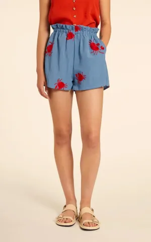 Short Con Bordado De Cangrejos Azul