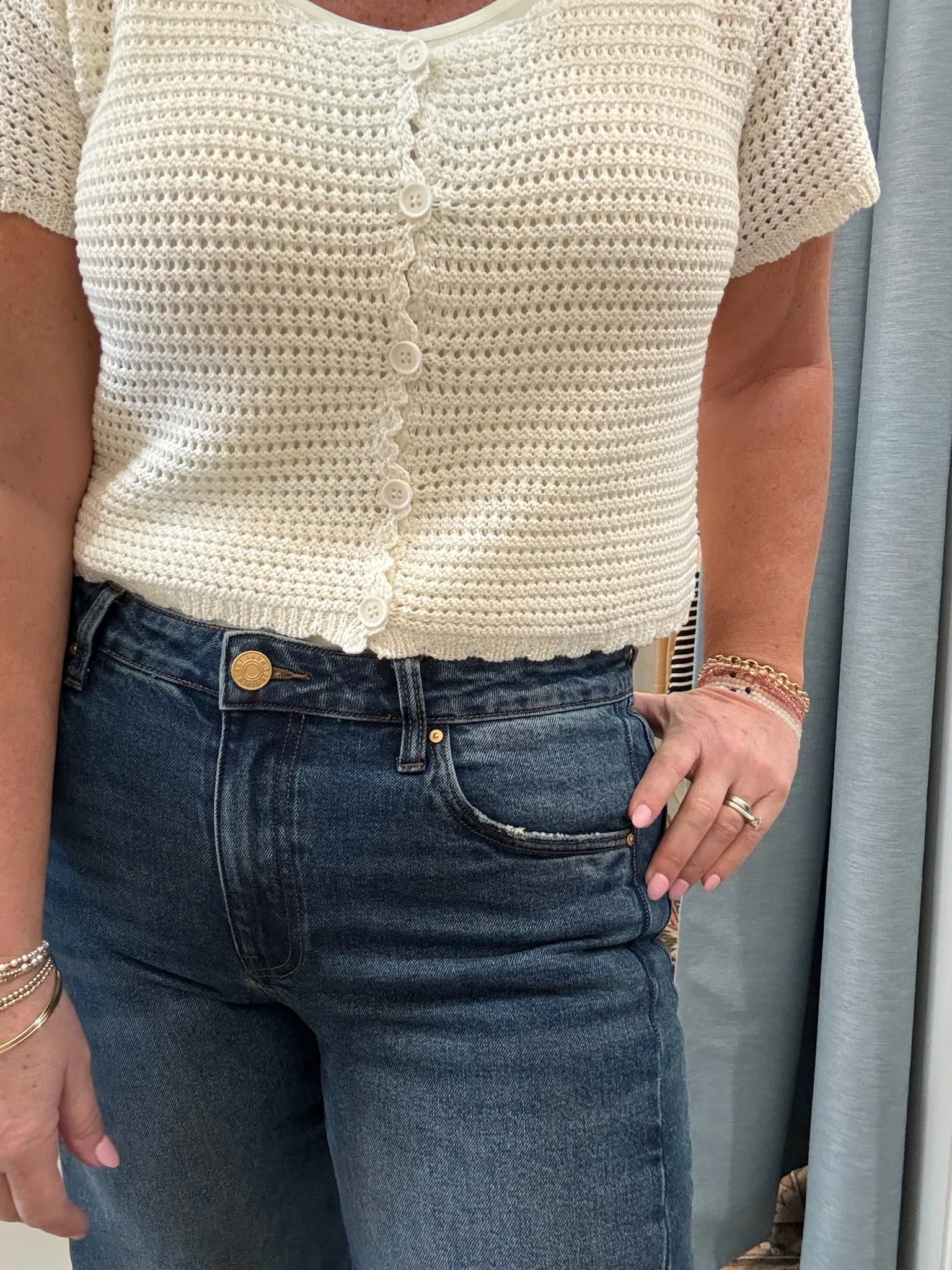 Short Sleeve Crochet Cardigan | Off White
