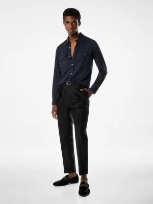 Silk-Cotton Blend Blue Shirt