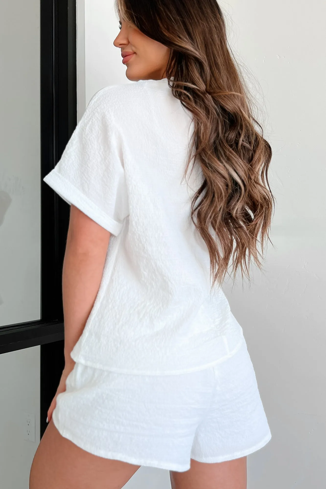 Simple For Summer Textured Top & Shorts Set (White)