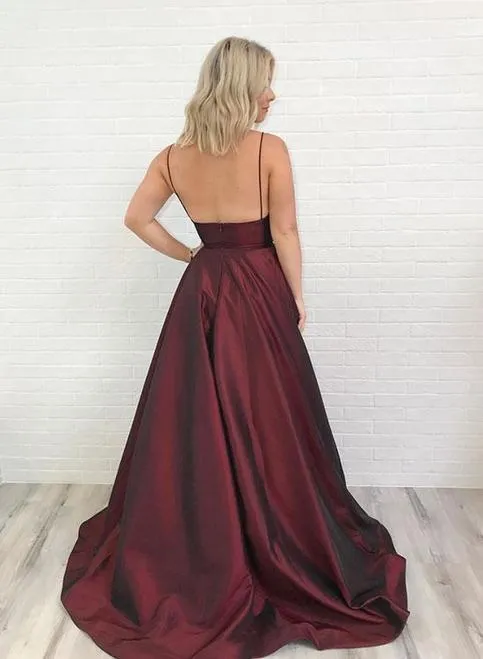 Simple V-neck Long A-line Prom Dresses, Cheap Prom Dresses, BG0445