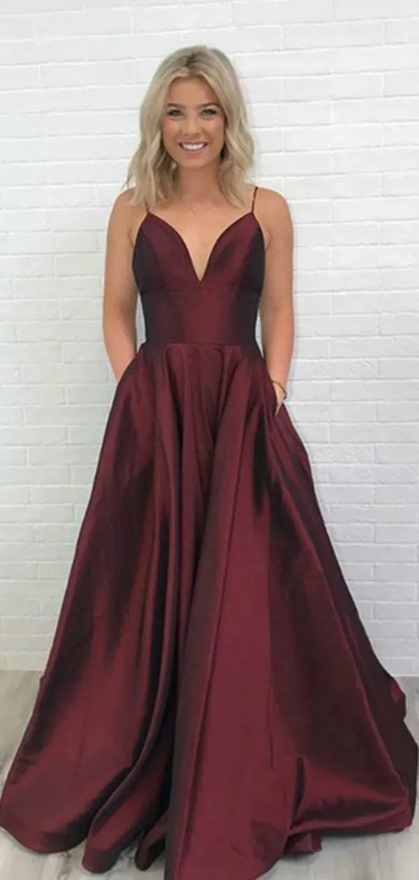 Simple V-neck Long A-line Prom Dresses, Cheap Prom Dresses, BG0445