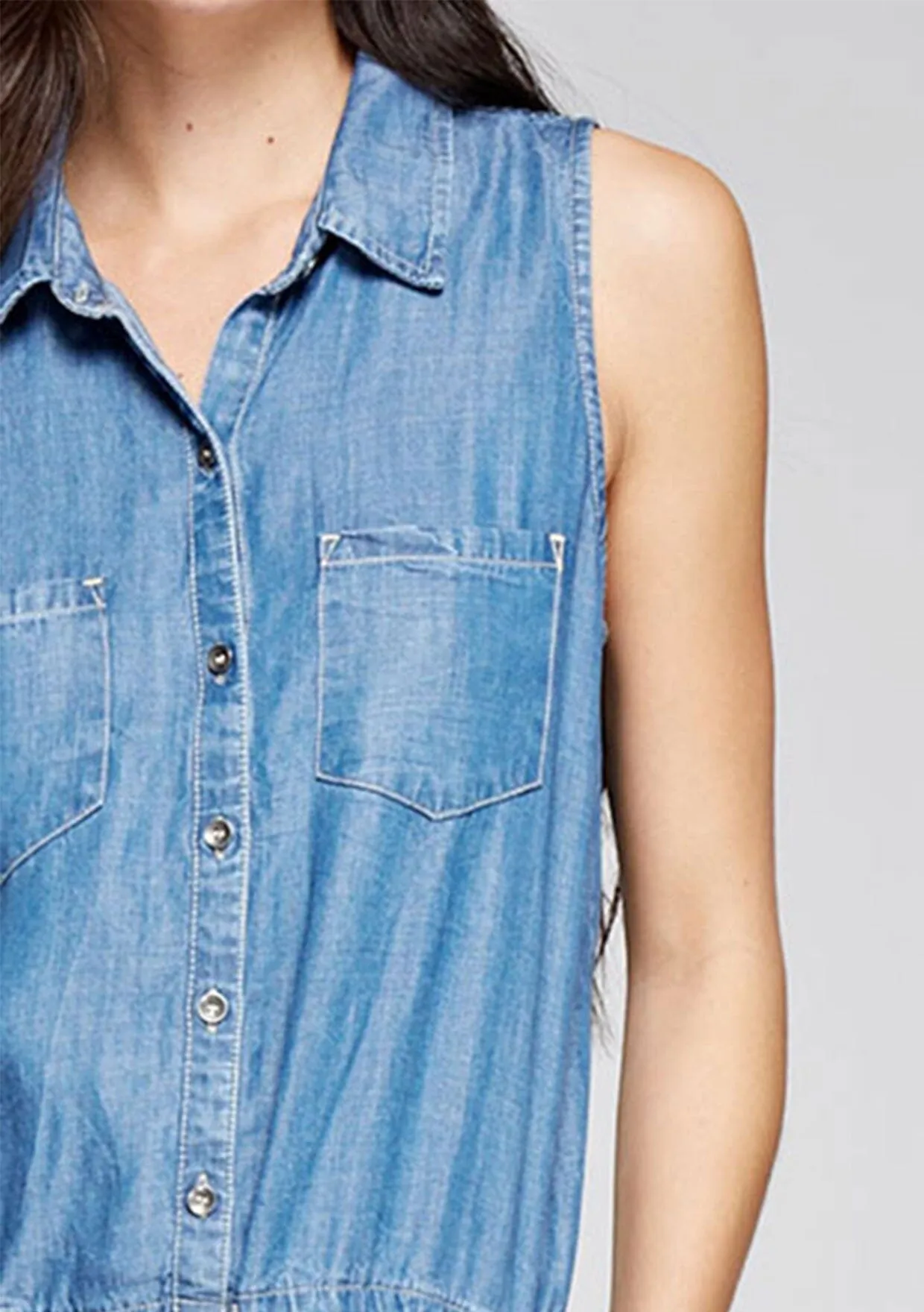 Sleeveless Tencel Mini Shirt Dress