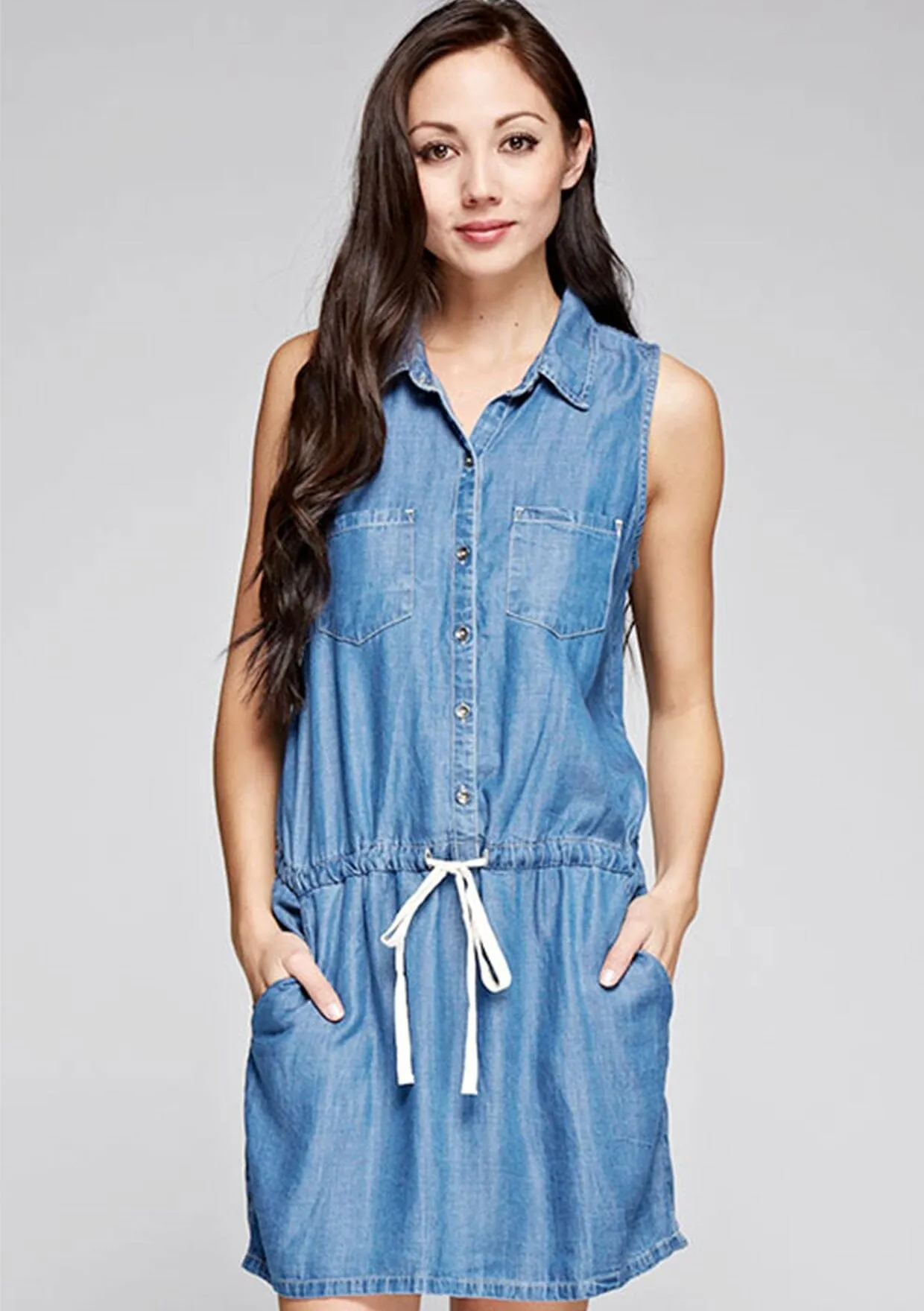 Sleeveless Tencel Mini Shirt Dress