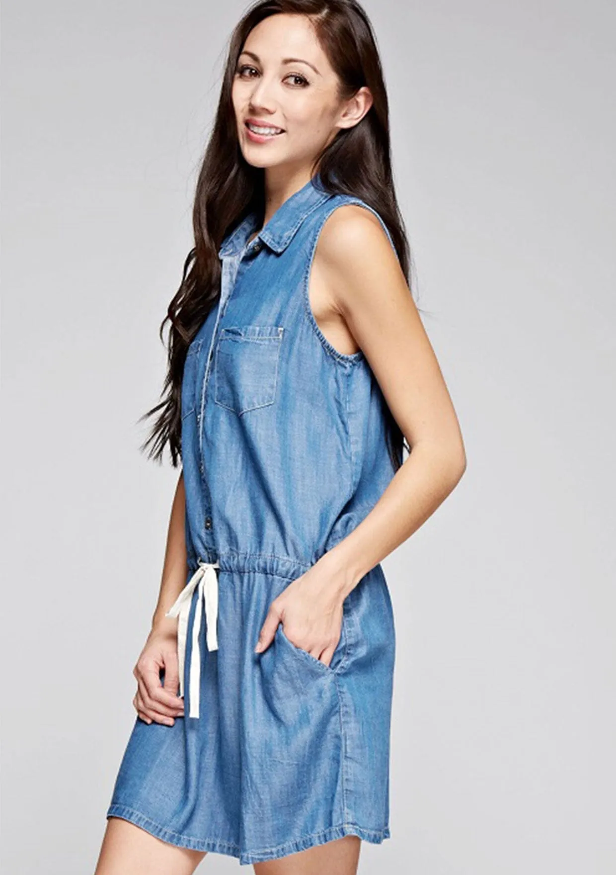 Sleeveless Tencel Mini Shirt Dress