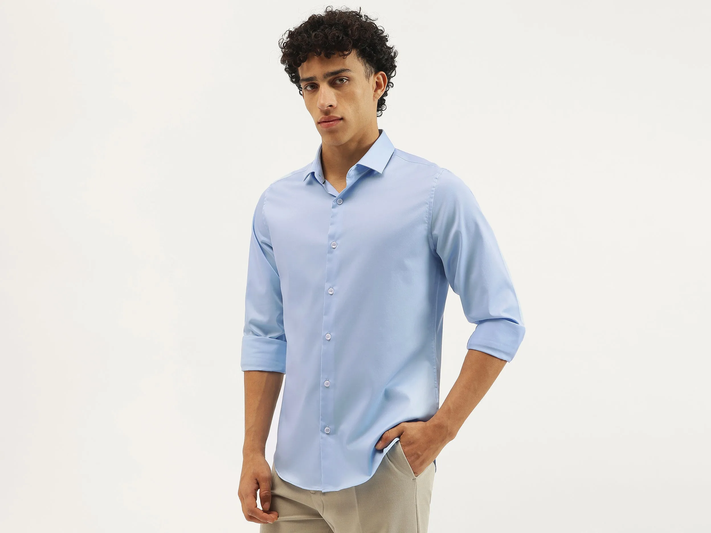Slim Fit Cut Away Solid Shirt