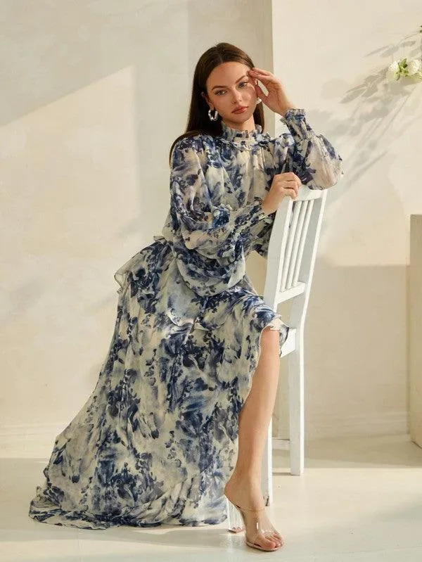 SMOCKING DETAIL ASMETRIC RUFFLE DRESS