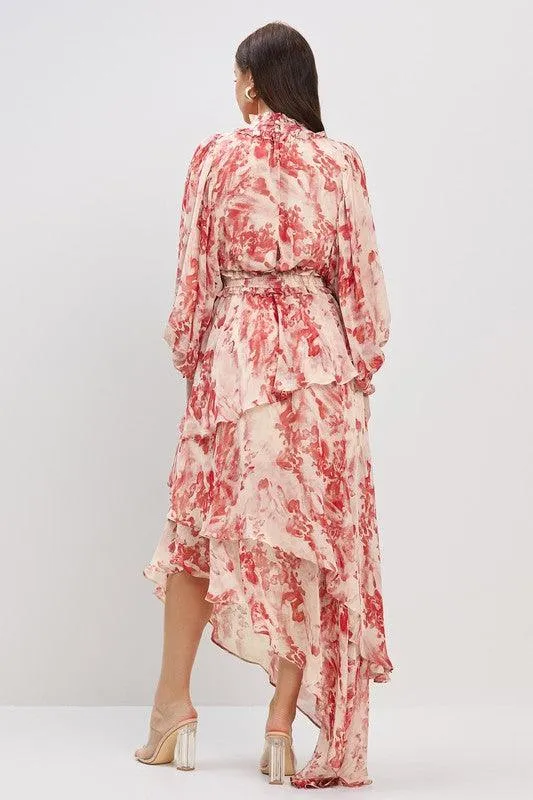 SMOCKING DETAIL ASMETRIC RUFFLE DRESS