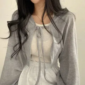 Soft Girl Lace-Up Cardigan Jacket for Cozy Chic Style