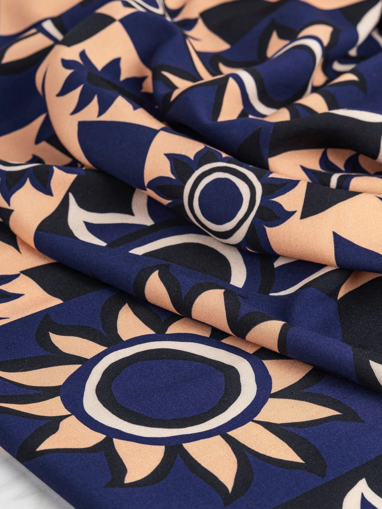 Solar Mosaic Print Ecovero Viscose - Black   Navy   Tan