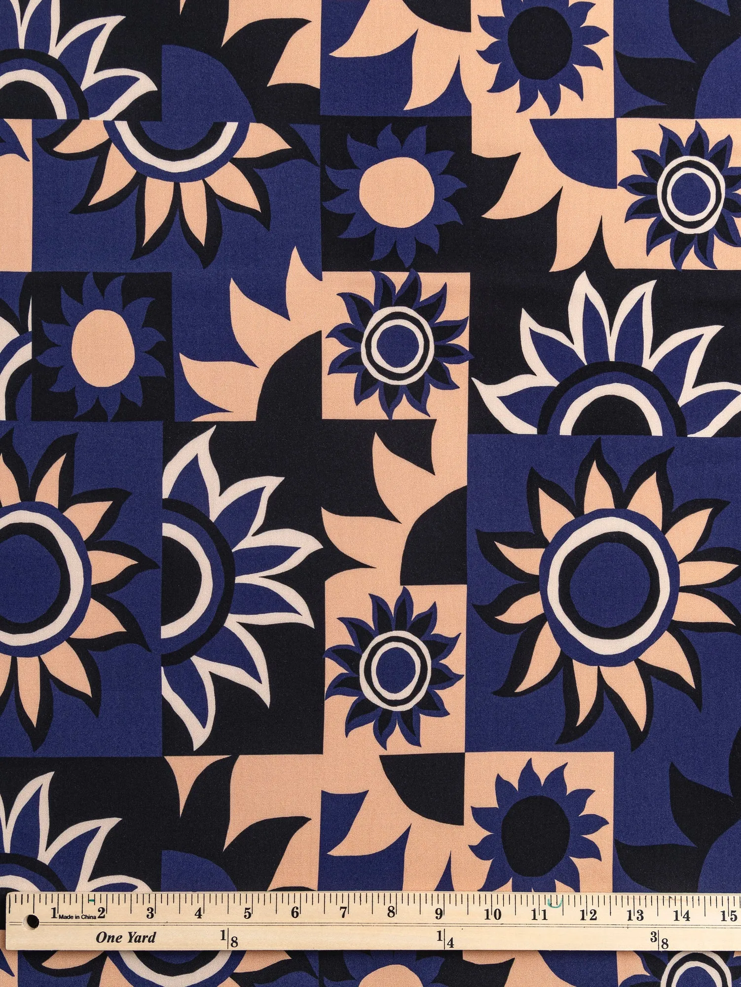 Solar Mosaic Print Ecovero Viscose - Black   Navy   Tan