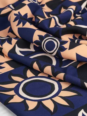 Solar Mosaic Print Ecovero Viscose - Black   Navy   Tan