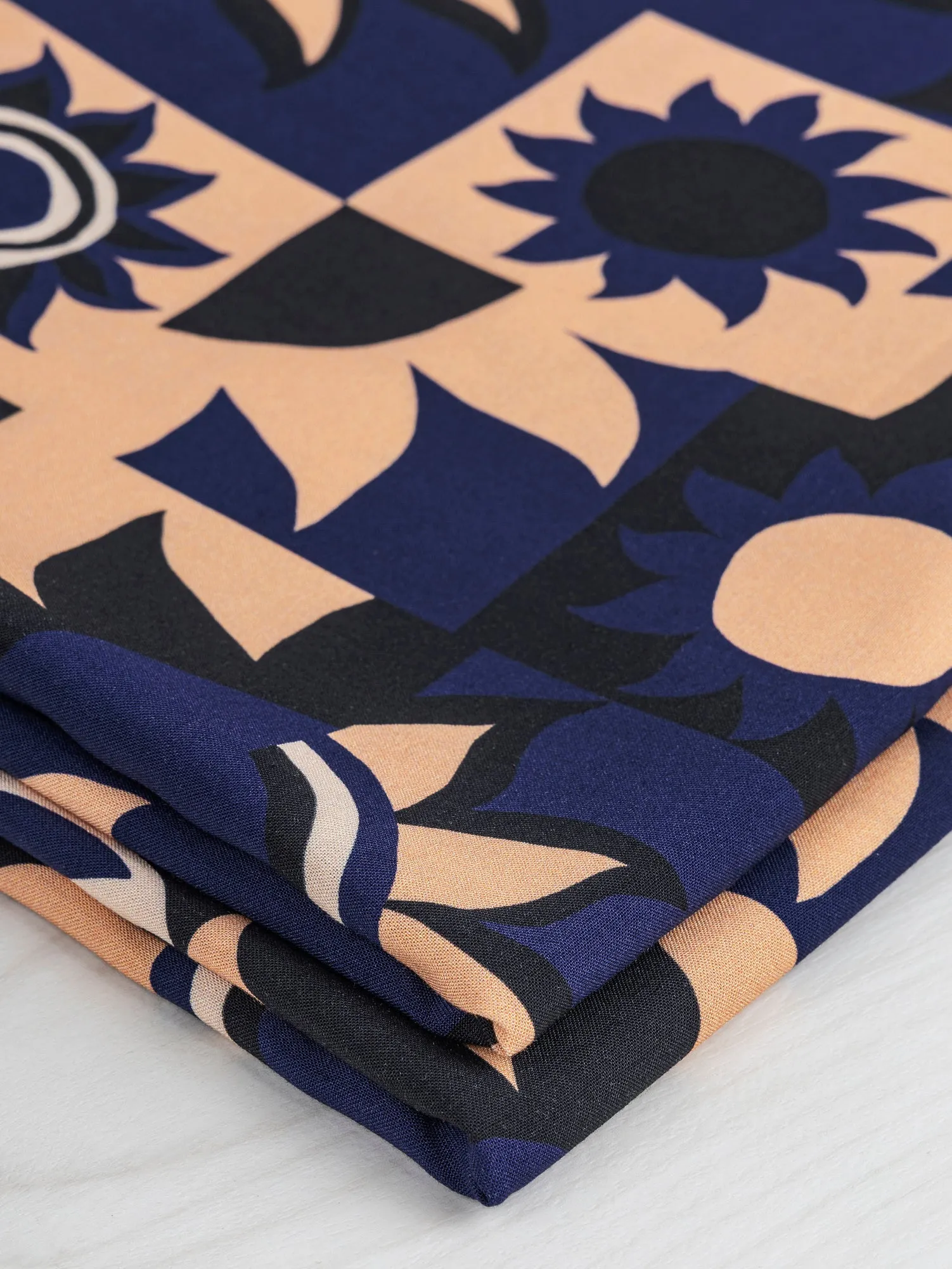 Solar Mosaic Print Ecovero Viscose - Black   Navy   Tan