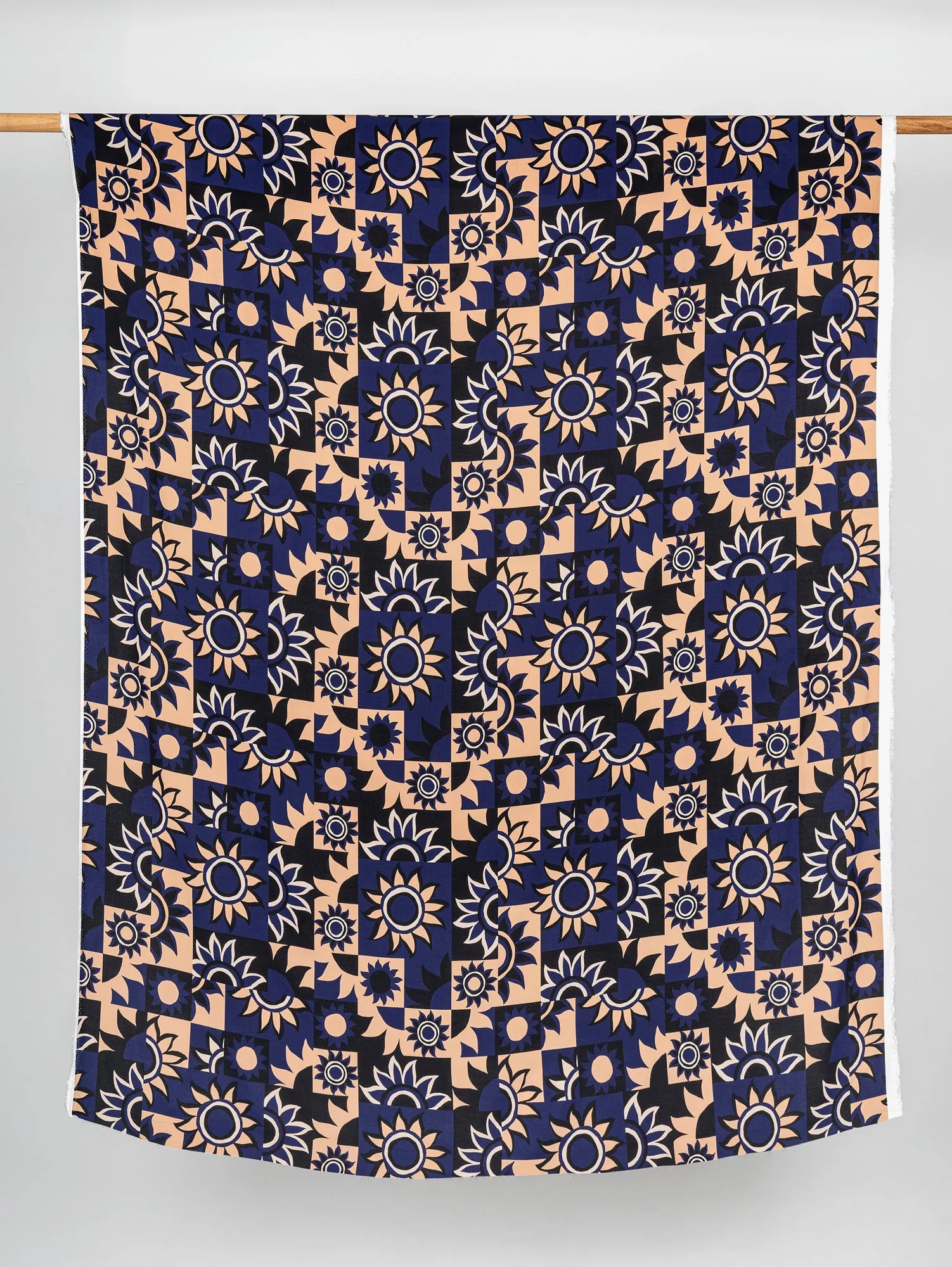 Solar Mosaic Print Ecovero Viscose - Black   Navy   Tan